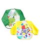 The Little Lookers Full Sleeves Washable PVC Waterproof Bibs Pack Of 2 - Green Yellow
