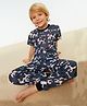 trendyol Half Sleeves Night Suit Dog Print - Navy Blue