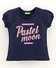 UCB Puff Sleeves Top Pastel Moon Print - Navy Blue