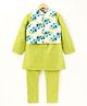 Twisha Krishna Print Full Sleeves Kurta With Pyjama & Jacket - Green