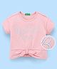 UCB Half Sleeves Knotted Top Text Print - Pink