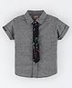 Little Kangaroos Half Sleeves Shirt With Tie Placement Printed - Deep Grey