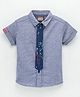Little Kangaroos Half Sleeves Shirt With Tie Placement Printed - Royal Blue