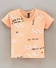 Little Kangaroos Half Sleeves Cotton T-Shirt Text Print - Peach