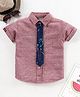 Little Kangaroos Half Sleeves Shirt with Tie Placement Printed - Maroon