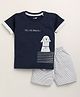 TOONYPORT Half Sleeves Dog & Stripes Printed Tee & Shorts Set - Navy Blue