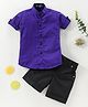 Knotty Kids Half Sleeves Solid Shirt With Shorts - Royal Blue & Black