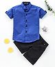Knotty Kids Half Sleeves Solid Shirt With Shorts - Blue & Black