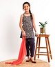 Pine Kids Sleeveless Printed Kurti & Churidar Set With Dupatta - Navy Blue