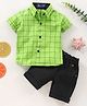 Knotty Kids Half Sleeves Checks Printed Shirt & Solid Shorts Set - Green & Black