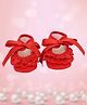 Coco Candy Frill Detail Ribbon Tie Up Casual Booties - Red