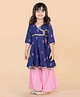 Adiva Three Fourth Sleeves Floral Motif Print Angrakha Kurti With Sharara - Blue