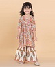 Adiva Three Fourth Sleeves Floral Motif Print Kurti With Sharara - White