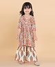 Adiva Three Fourth Sleeves Floral Motif Print Kurti With Sharara - White