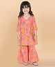 Adiva Three Fourth Sleeves Floral Printed Angrakha Kurta & Sharara Set - Peach