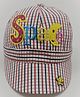Kid-O-World Space Text Patch Checks Printed Cap - Red & White-  Circumfernce -48 Cms