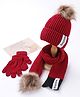 Babyhug Woollen Cap Gloves With Muffler Solid Red - Cap Diameter 11 cm