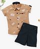 Knotty Kids Half Sleeves Geometric Printed Shirt With Shorts - Brown