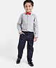 Babyhug Full Sleeves Striped Shirt & Trouser With Bow - Grey & Navy