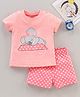 Babyhug Knit Half Sleeves Kola Bear Printed Night Suit - Peach