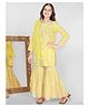 Adiva Three Fourth Sleeves Floral Print Kurta With Sharara & Dupatta - Yellow