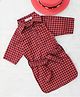 Woonie Half Sleeves Buffalo Chequered Tunic Dress With Belt - Red