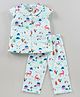 Teddy Cap Sleeves Pyjama Sets All Over Printed - Lightest Green