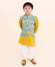 LIL PITAARA Full Sleeves Polka Print Kurta And Pyjama With Floral Print Jacket - Yellow