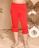 Kids Cave Three Fourth Length Bow Applique Gathered Detail Solid Capri Pants - Red
