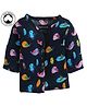 Polka Tots Organic Cotton Full Sleeves Bird Print Jhabla - Navy