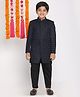 Vastramay Full Sleeves Embellished Kurta & Solid Pajama Set - Navy Blue & Black