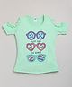Nottie Planet Half Sleeves Cold Shoulder Sunglasses Print Top - Green