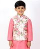 Vastramay Sleeveless Floral Print Nehru Jacket - Pink & White