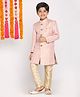 Vastramay Full Sleeves Self Design Sherwani And Pyjama - Pink Golden