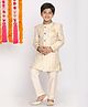 Vastramay Full Sleeves Self Design Sherwani And Pyjama - Golden Beige