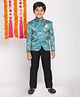 Vastramay Full Sleeves Floral Printed Jodhpuri Kurta - Blue