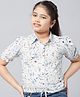 Stylo Bug Puffed Half Sleeves Floral Printed Collared Top - Blue