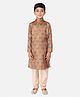 Tabard Full Sleeves Peacock Motif Printed Kurta & Solid Pajama Set - Orange