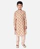 Tabard Full Sleeves Abstract Ikat Style Printed Kurta & Solid Pajama Set - Orange