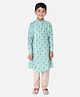 Tabard Full Sleeves Abstract Ikat Style Printed Kurta & Solid Pajama Set - Green