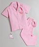 Polka Tots Cotton Woven Half Sleeves Unicorn Printed Shirt & Pajama Set - Pink