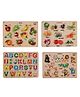 Mindmaker  Wooden Animals Alphabets Vegetables Fruits  Puzzle With Knobs Educational and Learning Pack Of 4 Multicolour - 54 Pieces