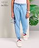 Arias Cotton Stretch Looper Knit  Jogger with Print and Rib Waistband - Blue