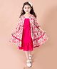 Pspeaches Three Fourth Sleeves Floral Print Jacket With Solid Dress - Pink