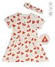 Mi Arcus Baby Girl Cotton Short Sleeves Floral Print Dress With Headband Red