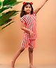 misbis Short Sleeves Striped Night Suit - Red