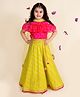 Pspeaches Cold Shoulder Sleeves Bandhani Print Choli And Foil Print Lehenga With Dupatta - Pink