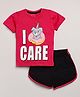 Little Marine Short Sleeves I Donot Care Print Tee With Shorts - Pink