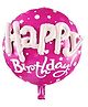 AMFIN Happy Birthday 3D Round Foil Balloon Pink / 3D Happy Birthday Printed on Pink Round Shape Foil Balloon For Party Decoration, Birthday Decoration, Kids Decoration - Pink