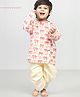 Polka Tots Full Sleeves Elephant Printed Angarkha Kurta With Solid Dhoti - Cream